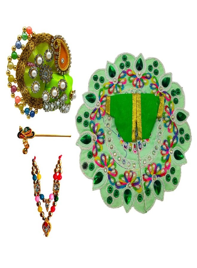 Ecommall Laddu Gopal Dress Size 0 No with Mukut Poshak Combo Set with Mala Bansuri Pagdi Kanha Ji Thakur Ji Heavy Fancy Dress for Janmashtami, Rakhi, Diwali - Image 2